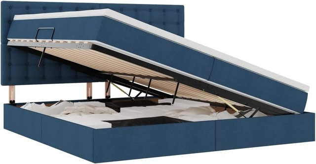 vidaXL Aufbewahrungsbett King/XL in Blau mit Matratze und Lift-up-Base aus Kunstleder und Metall, B/T/H: 200 x 200 x 128 cm - Bild 1