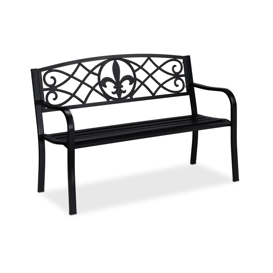 Relaxdays Gartenbank aus Stahl und Gusseisen in Schwarz, Fleur de Lis Design, B/T/H: 127 x 86 x 60 cm - Bild 2