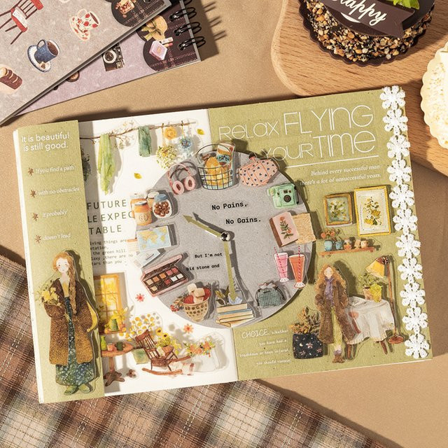 leaffei Chasing Life Stanzsticker-Buch aus PET, 20 Blatt Journal DIY Deko-Set mit süßen Aufklebern, Multicolour - Bild 1