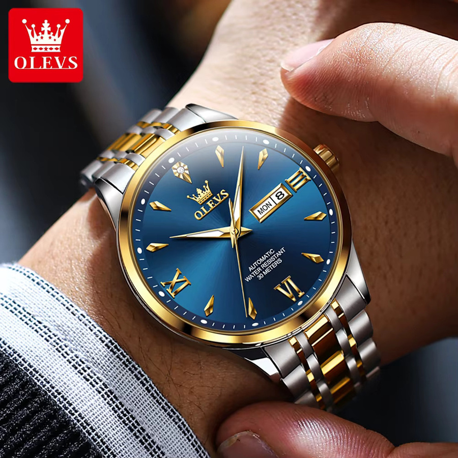 OLEVS Armbanduhr, Automatik, Edelstahl, Blau, Herren - Bild 3