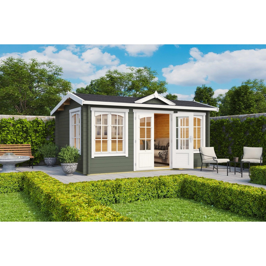 Lasita Gartenhaus Windsor Maja Blockbohlenhaus in Grau-Grün, B/H/T: 440 x 239,4 x 340,2 cm - Bild 1