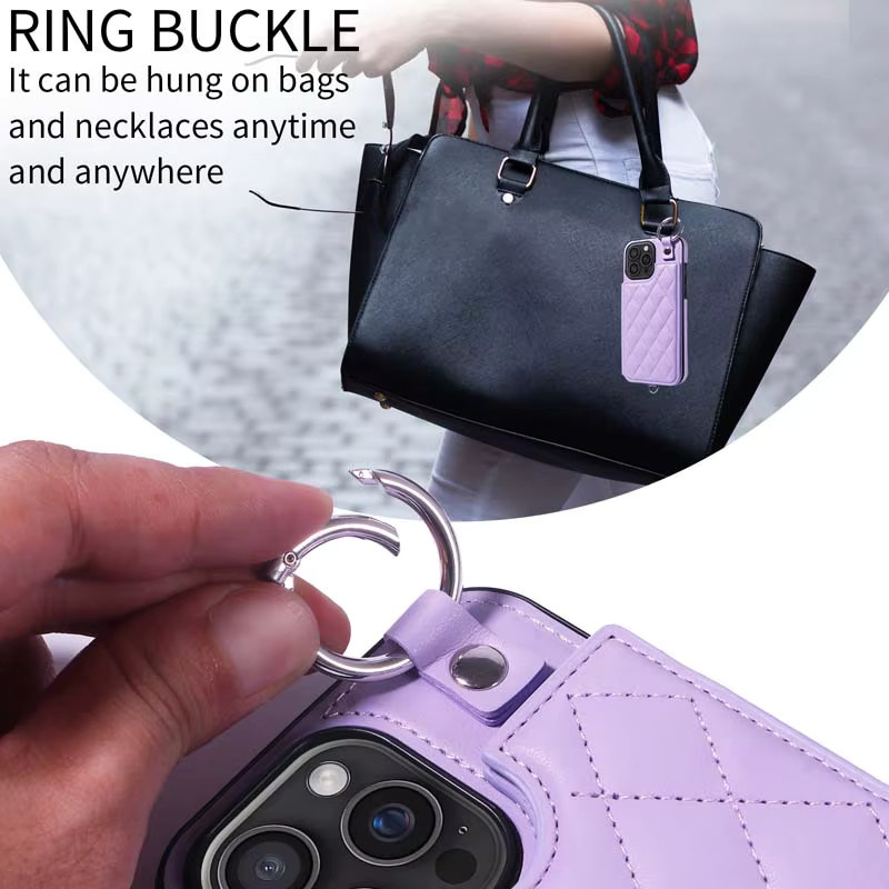 Leder Handyhülle für Apple iPhone mit Kartenfach und Ring in Gold - Bild 3