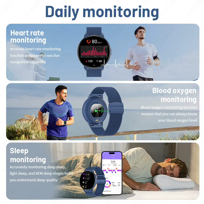 LIGE Smartwatch mit 1,38 Zoll HD-Bildschirm, Bluetooth Anruffunktion und Herzfrequenz-Monitor in Blau - Bild 5