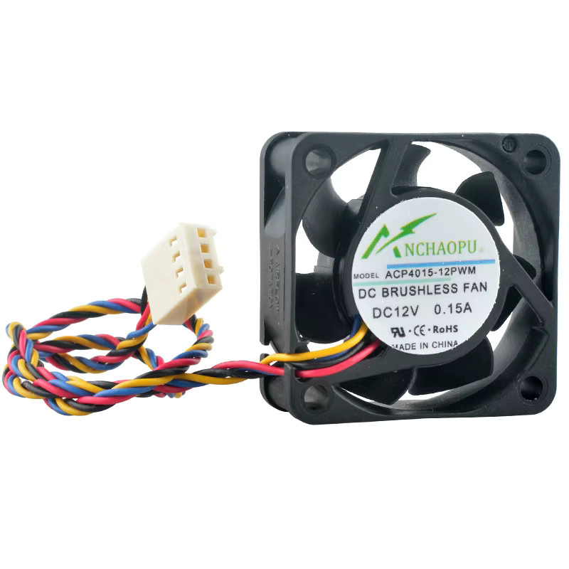 ANCHAOPU Hochgeschwindigkeits-Lüfter ACP4015-12PWM in Schwarz, B/T/H: 40 x 40 x 15 mm, DC12 V, 4-Pin-PWM für CPU und Mikrogeräte, 8800/9800 U/min - Bild 2