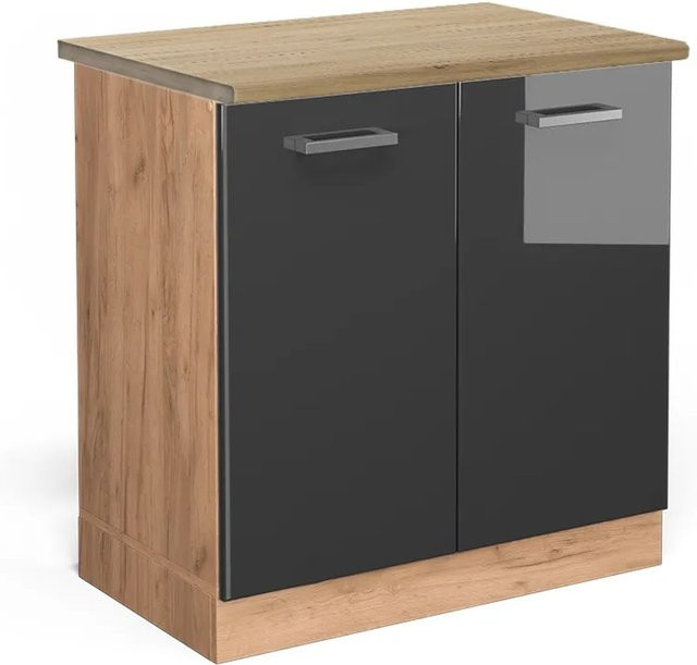 Vicco Spülenunterschrank R-Line in Anthrazit Hochglanz und Goldkraft Eiche, B/T/H: 80 x 60 x 81,6 cm - Bild 1