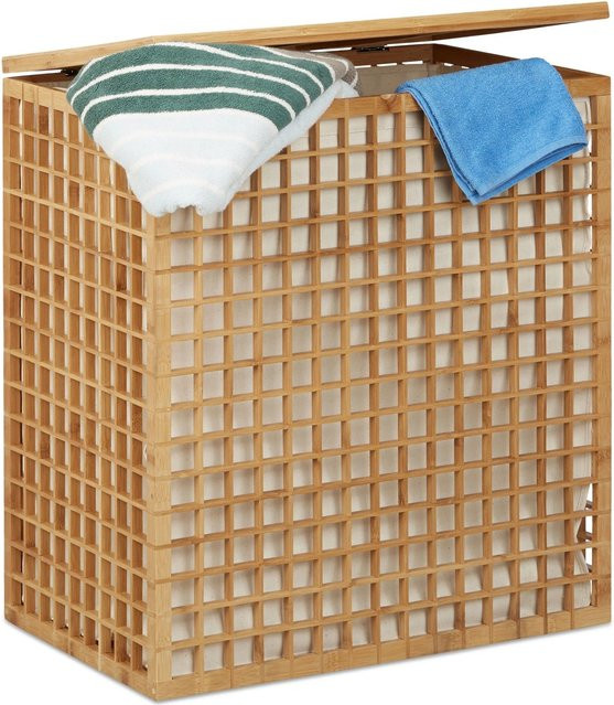 Relaxdays Wäschesammler aus Bambus mit 2 Fächern in Braun, B/T/H: 62 x 56 x 35 cm - Bild 1