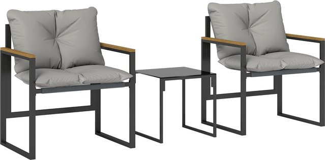 Outsunny Gartenmöbel-Set 3-teilig für 2 Personen mit 2 Sesseln und 1 Beistelltisch aus Metall und Textilene mit Glasplatte in Grau - Bild 1