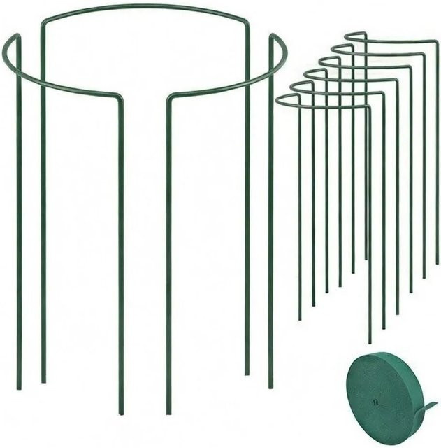 TTL GARDEN Strauchstütze aus Metall in Grün, 6er Set mit 10m Klettband als Rankhilfe für Stauden, Sträucher und Rosen, Höhe: 100 cm, Breite: 40 cm - Bild 1