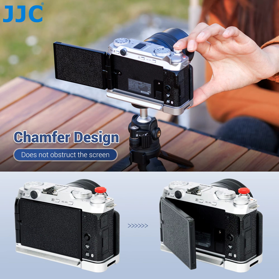 JJC L-förmiger Metall-Handgriff für Fujifilm X-M5 in Schwarz mit Arca Swiss Schnellwechselplatte und Silikon-Handgriff - Bild 3
