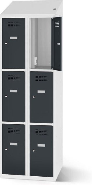 rotstahl Fächerschrank mit Ladefunktion und 6 Fächern, Korpus lichtgrau und anthrazitfarbene Türen, B/H: 60 x 200 cm - Bild 1