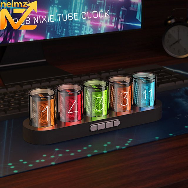 Digitale Nixie-Röhren-Uhr von NEIMZ mit RGB-LED-Beleuchtung in Schwarz und Multicolour für deinen Desktop - Bild 1