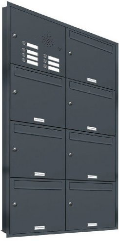AL Briefkasten-System für 7 Parteien zur Unterputzmontage, grau, B/T/H: 80,6 x 11,6 x 140,8 cm - Bild 1