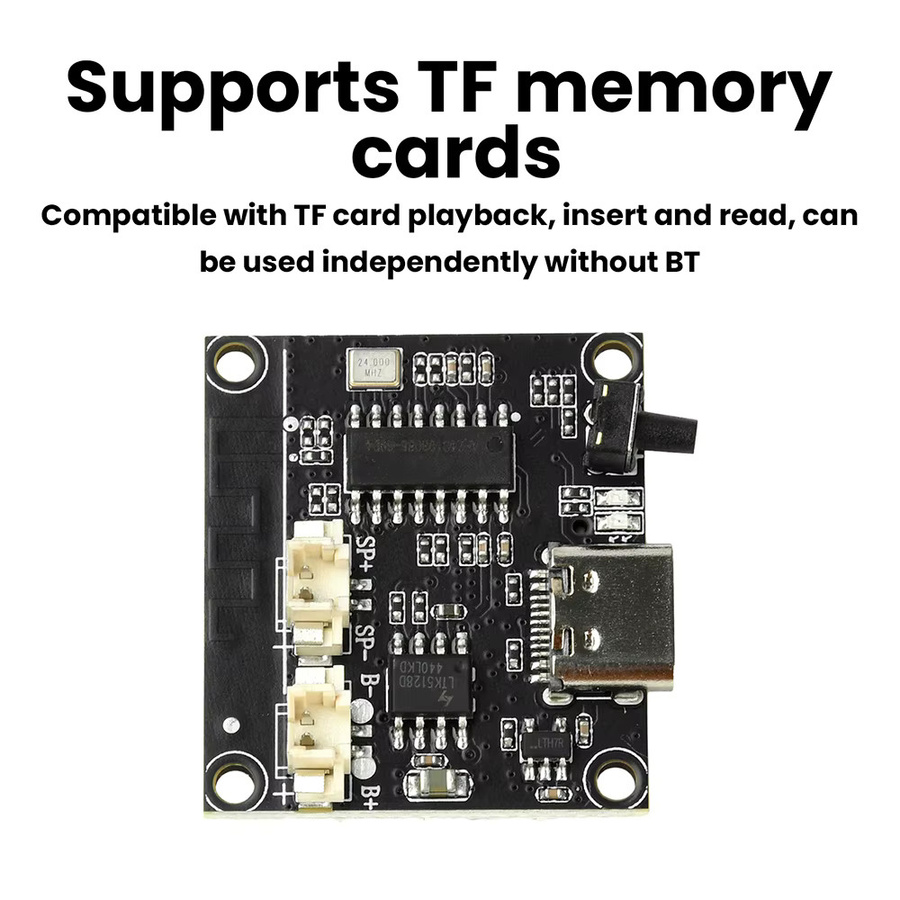 Diymore Bluetooth Leistungsverstärkermodul mit Typ-C-Schnittstelle und TF-Kartenslot, 5V 3W, Schwarz - Bild 2