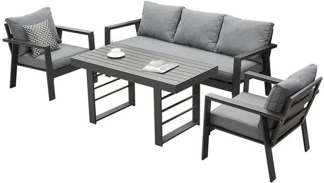 MeXo Outdoor Dining Lounge Set aus Aluminium mit Esstisch für 5 Personen in Grau - Bild 1