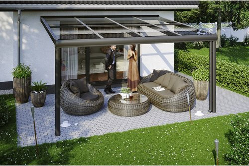 SKANHOLZ Terrassenüberdachung Modena aus Aluminium mit Verbund-Sicherheits-Glas in Schiefergrau, B/T: 434 x 357 cm - Bild 1