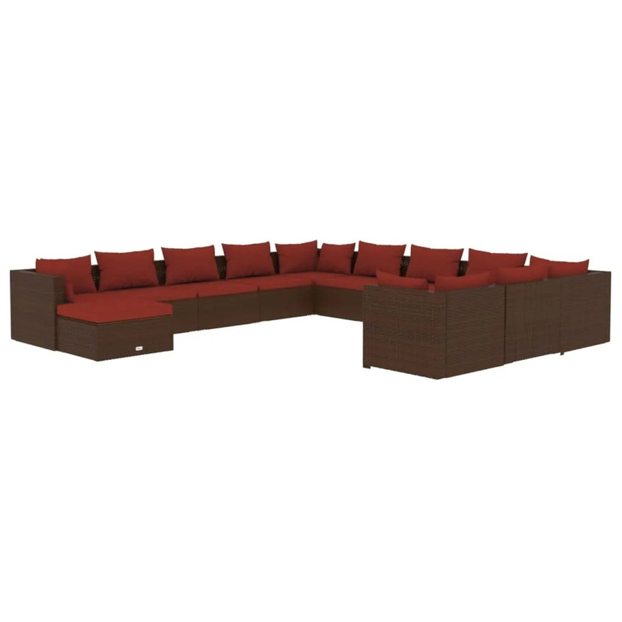 vidaXL 12-tlg. Garten-Lounge-Set aus PE-Rattan mit Kissen in Braun und Zimtrot - Bild 1