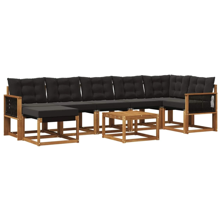 vidaXL Outdoor-Sofagarnitur L-Form aus Akazienholz mit 8 Kissen in Natur und Schwarz - Bild 2