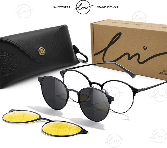 LM Sonnenbrille, Clip-on, rund, Vollrand, Metall, schwarz, Unisex, polarisiert - Bild 1