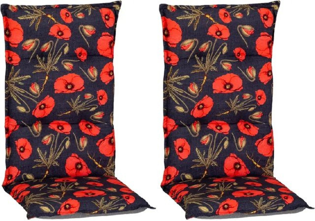 Beo Sitzauflage Trondheim Hochlehner 2er-Set mit roten Mohnblüten in Schwarz-Rot - Bild 1