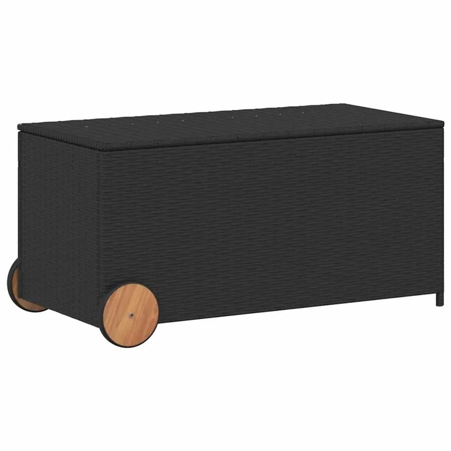 Furnicato Gartentruhe aus Poly Rattan in Schwarz mit Rollen und Akazienholz-Elementen für Garten und Terrasse - Bild 2