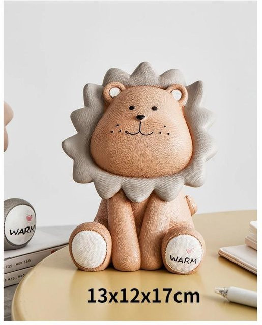 Nordisches Löwen-Sparschwein in Beige als kreative Dekoration für Kinder und Wohnzimmer, B/T/H: 19,0 x 12,0 x 14,0 cm - Bild 1