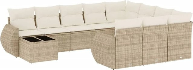 vidaXL 11-tlg. Garten-Sofagarnitur in U-Form aus Polyrattan mit Kissen in Beige-Creme - Bild 1