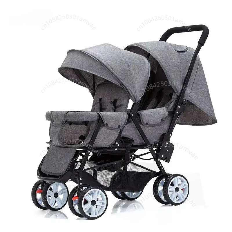 LUVCHAIN Faltbarer Zwillings-Buggy mit verstellbarer Rückenlehne in Schwarz, Grau oder Gold - Bild 1