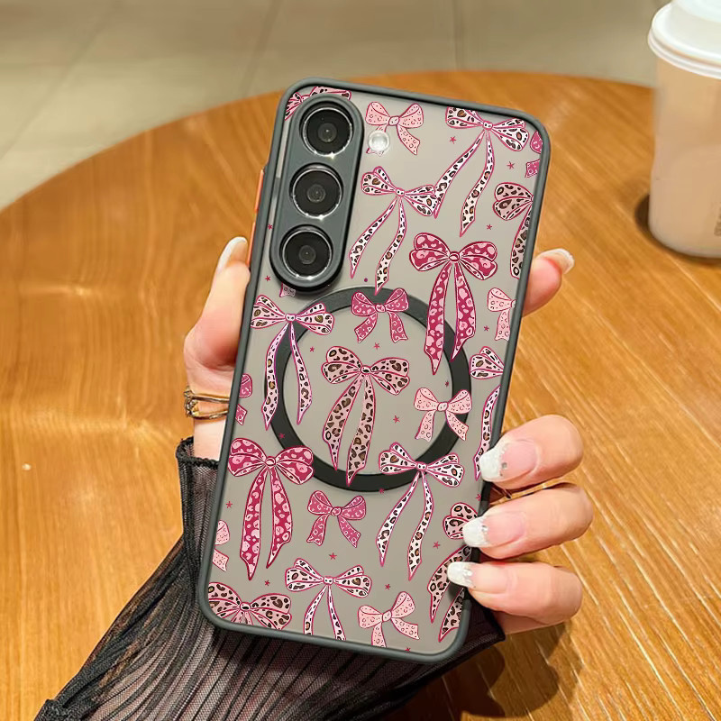 Magnetische Handyhülle mit rosa Schleifenmuster für Samsung Galaxy S26, S25 Ultra, S24, S23 FE und S22 Ultra Plus mit MagSafe Kompatibilität und matter Oberfläche - Bild 2