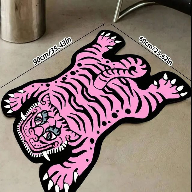 VIKAMA Cartoon-Tiger-Teppich in Pink, weiche Deko-Matte für Schlafzimmer, Badezimmer oder Eingangsbereich, B/T: 80 x 50 cm - Bild 1