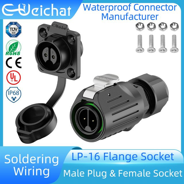 LP16 Luftfahrt Steckdose Wasserdicht M16 Flansch Buchse mit 3-Pin Solder Draht Joint in Schwarz - Bild 1