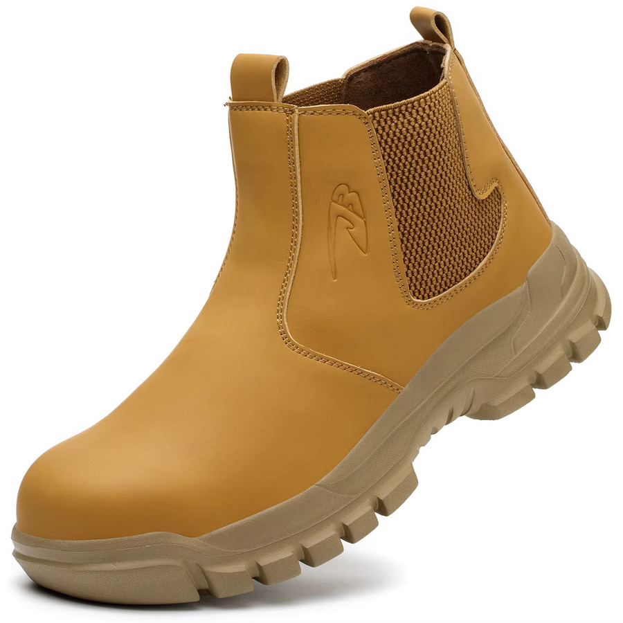 Kankeirr Herren High Top Sicherheitsschuhe aus Leder in Gelb und Braun mit Stahlkappe und wasserdichter Funktion - Bild 4