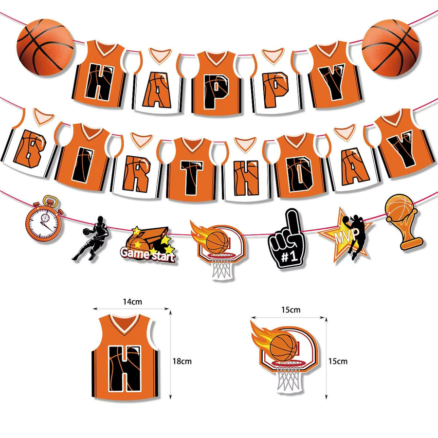 LQZZY Basketball Geburtstagsparty-Dekorationsset mit Wimpel, Kuchenaufsatz und Karte in Orange - Bild 3