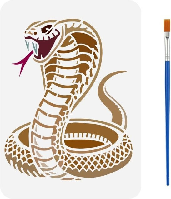 Wiederverwendbare Cobras Schablonen aus Kunststoff mit Pinsel, Schlangen-Dekorationsvorlage für Tier-Muster, Breite: 29,7 cm, Höhe: 25,6 cm - Bild 1