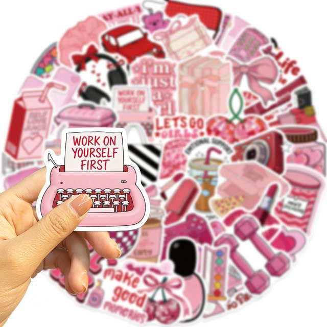 lanxihaibao Retro Downtown Y2K Cherry Girl Graffiti PVC-Aufkleber, 50-teiliges Set - Bild 1