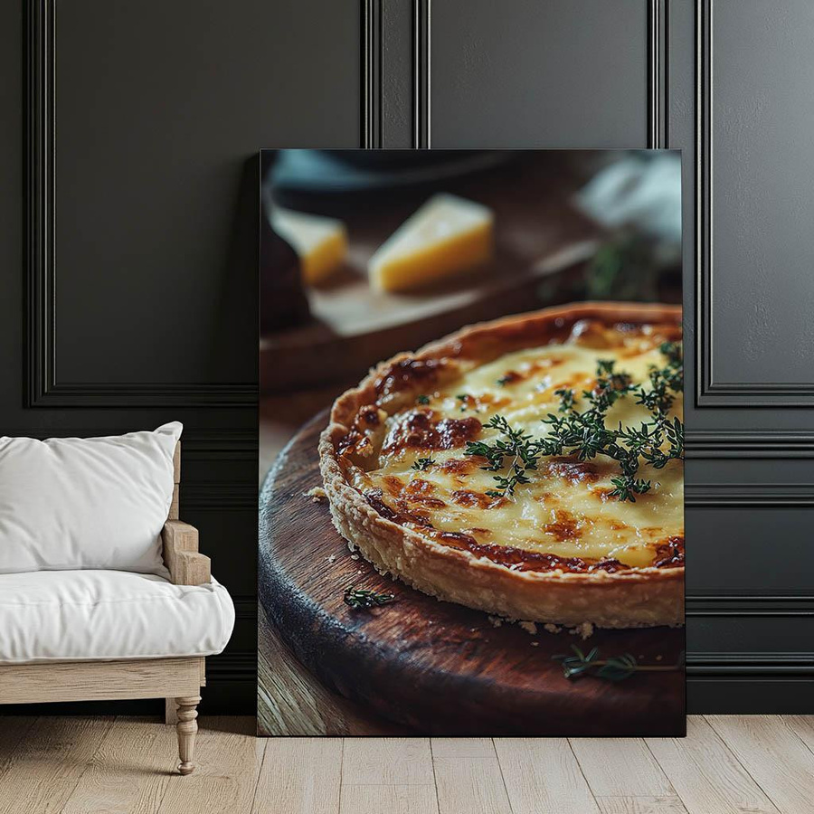 Französische Käsetarte Wandbild mit goldenem Aluminiumrahmen und mattem Papier, Breite: 40 cm, Höhe: 50 cm - Bild 4