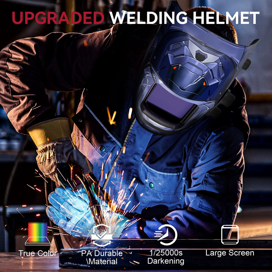 ARCCAPTAIN Schweißhelm mit True Colour Technologie für MIG MAG TIG, automatisch abdunkelnde Schweißmaske mit großem Sichtfeld von 100 x 93 mm, DIN 4/9-13 - Bild 3