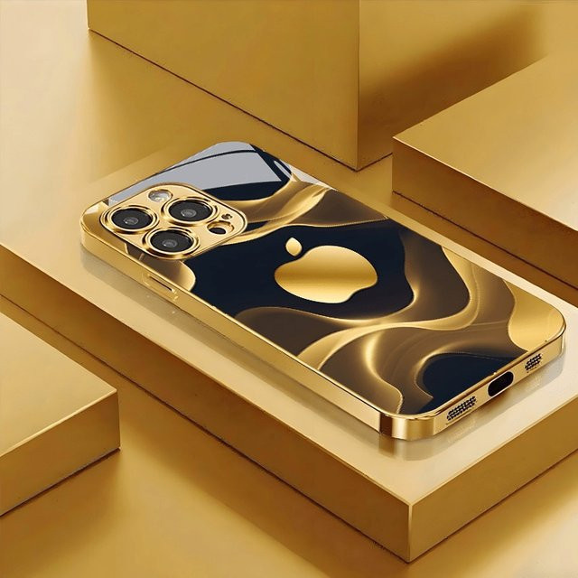 Goldene Metallic-Handyhülle für Apple iPhone 11 12 13 14 15 16 17 Pro Max Plus mit Flüssig-Gold-Effekt - Bild 1