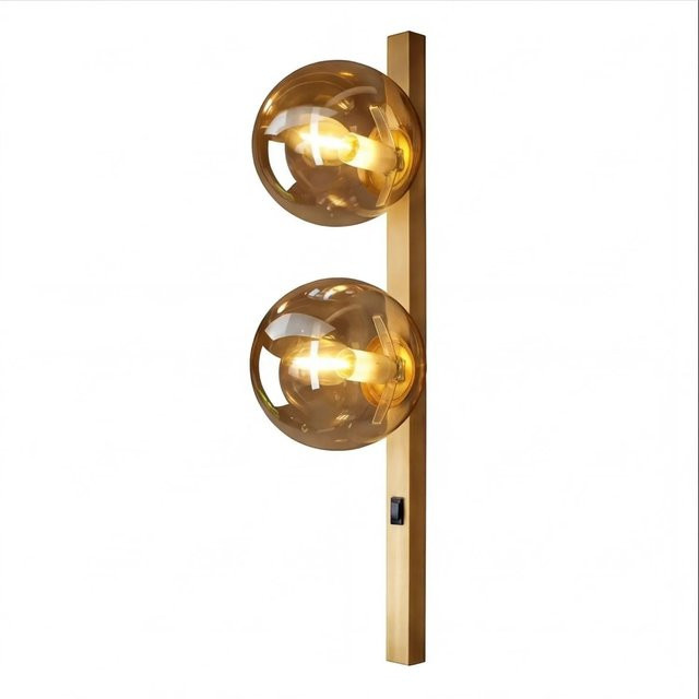 Licht-Erlebnisse Wandlampe aus Metall und Glas in Gold und Bernstein, 2-flammig, Höhe: 60 cm, E14 - Bild 1