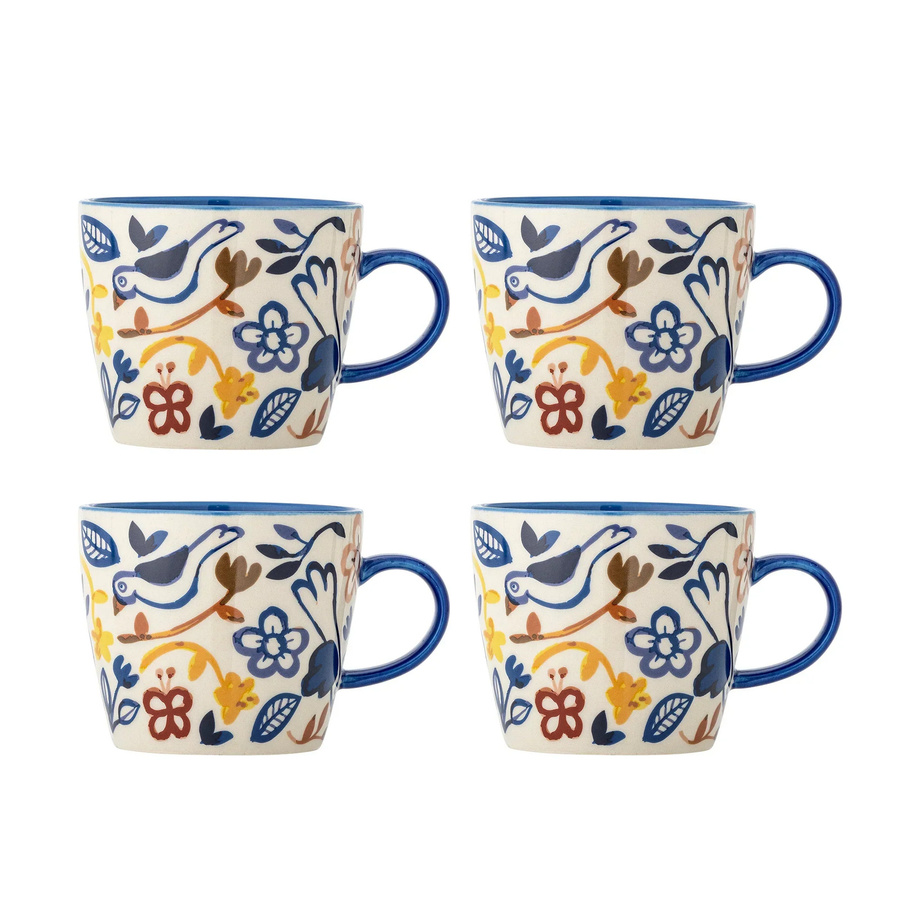 Bloomingville Figuria Becher-Set aus Steingut, 4 Stück, blau/beige/mehrfarbig, 300 ml - Bild 1