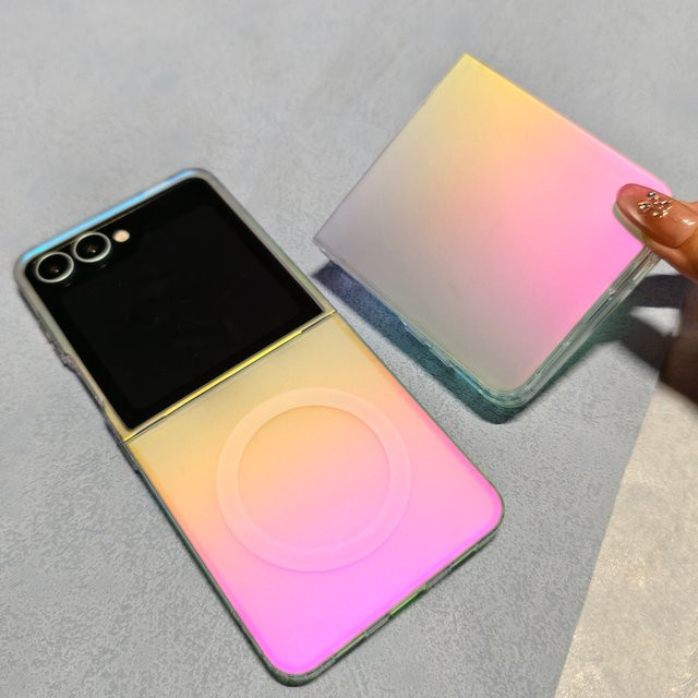 Magnetische Handyhülle für Samsung Galaxy Z Flip7 Flip6 Flip5 mit Regenbogen-Farbverlauf in Multicolour, mattiert und stoßfest - Bild 1