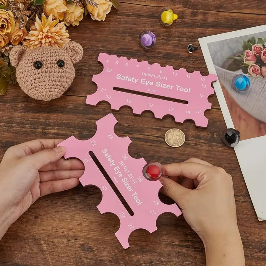 2er-Set Holz Augen-Sizer Werkzeug für Plüschbären in Rosa, Messlineal zur Augeninstallation für Häkelarbeiten und Handwerk, 4 bis 32 mm - Bild 2