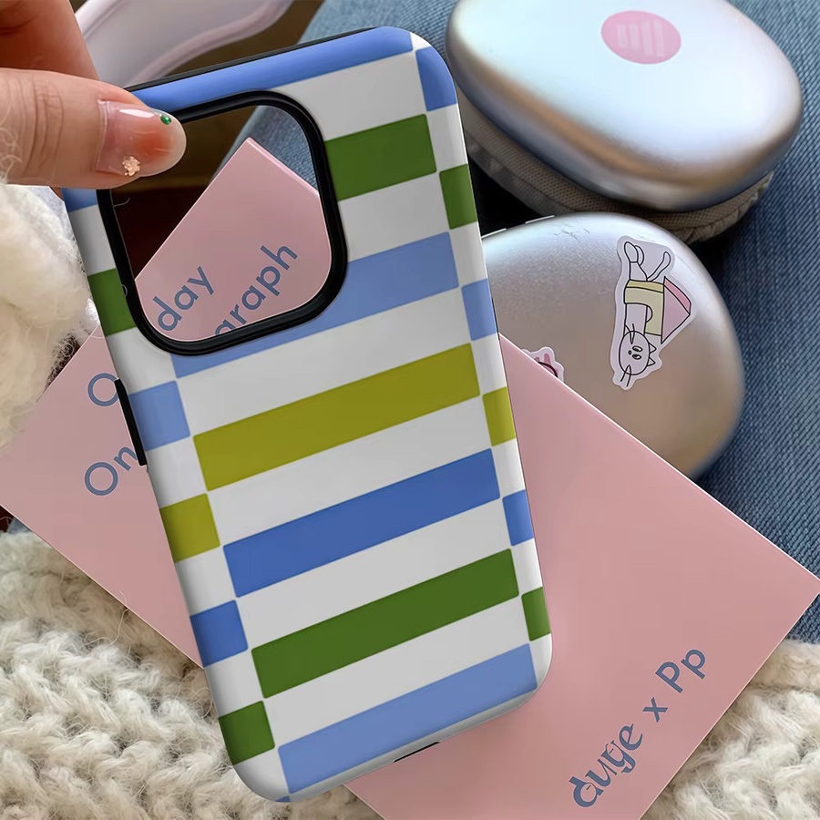 Handyhülle mit buntem Streifenmuster für Apple iPhone 11 bis iPhone 17 Pro Max Plus, doppelschichtige Rückseite, mehrfarbig - Bild 4