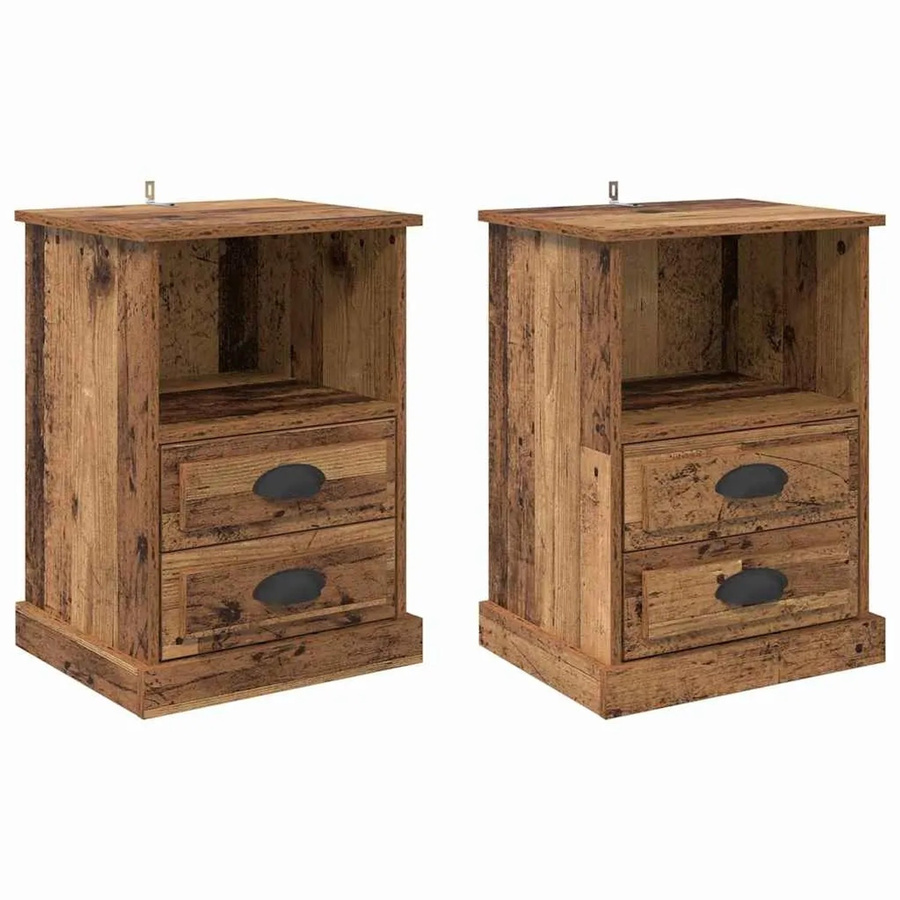 Set aus 2 vidaXL Nachttischen in Altholz-Optik, braun, B/T/H: 43 x 36 x 60 cm - Bild 2
