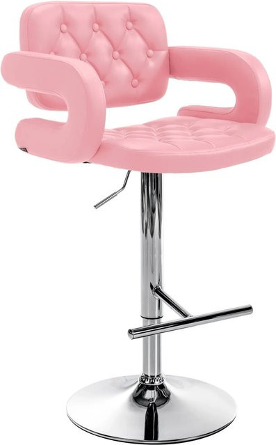 DELUKE Barhocker BURID höhenverstellbarer Barstuhl aus Kunstleder in Pink mit silbernem Fuß, drehbar und mit Lehne, B/T/H: 62 x 55 x 103 cm - Bild 1