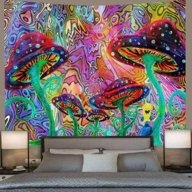 VIKAMA Wandteppich mit abstraktem rotem Pilz-Design im Boho-Stil, mehrfarbiger Kunst-Hintergrundstoff zur Wanddekoration - Bild 1