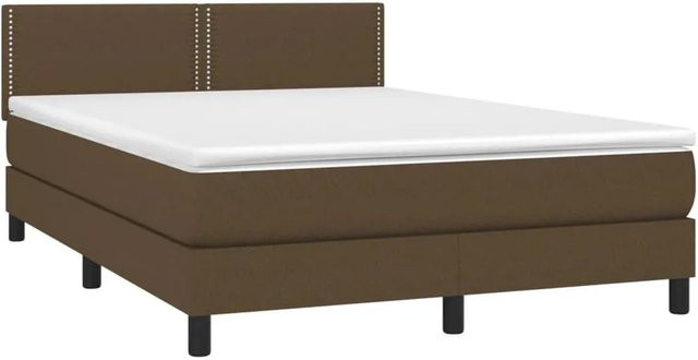 vidaXL Boxspringbett mit Matratze Dunkelbraun, Hybridbett mit Taschenfederkern aus Stoff, B/T: 140 x 190 cm - Bild 1