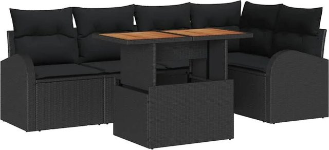 vidaXL Garten-Sofa-Set 6-teilig in Schwarz mit Kissen und Stauraumfunktion im L-Shape Design - Bild 1