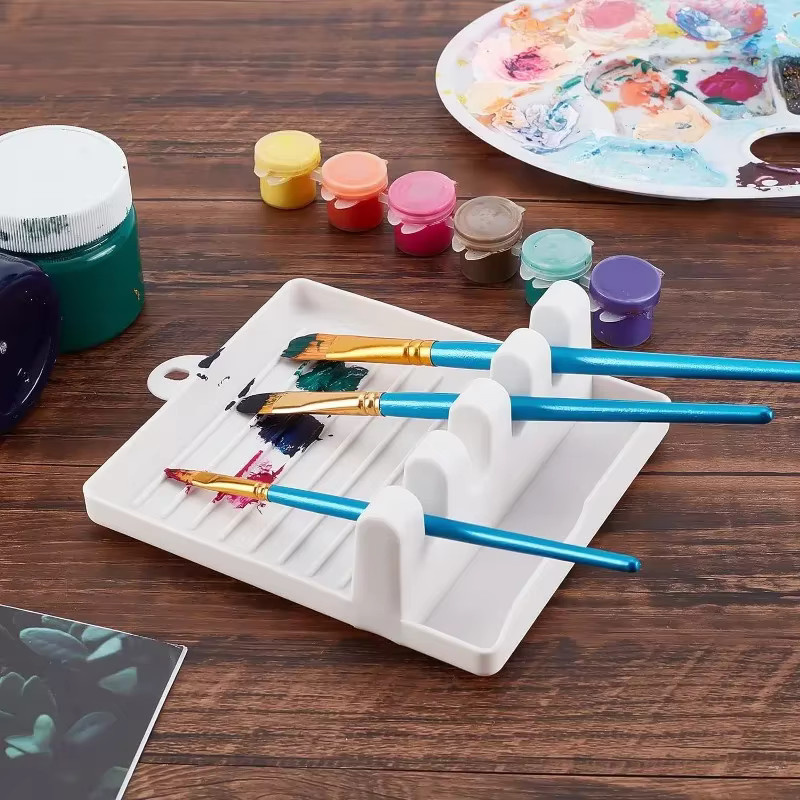 Emenne Pinsel-Resthalter aus weißem Kunststoff mit 4 Fächern als Tropfschale für Aquarell, Öl und Acrylmalerei - Bild 3