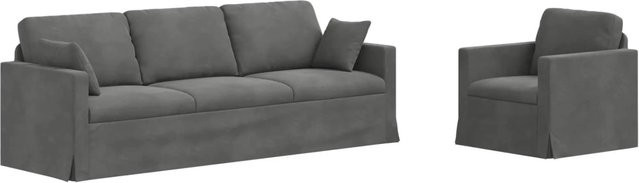 vidaXL Sofa 2-teilig Dunkelgrau Samt mit Metallrahmen B/T/H: 228 x 78 x 80 cm und 78 x 78 x 80 cm - Bild 1