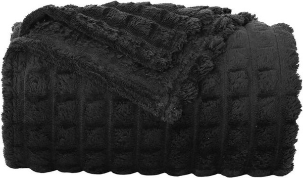 vidaXL Überwurfdecke aus Fleece in Schwarz, B/T: 240 x 220 cm